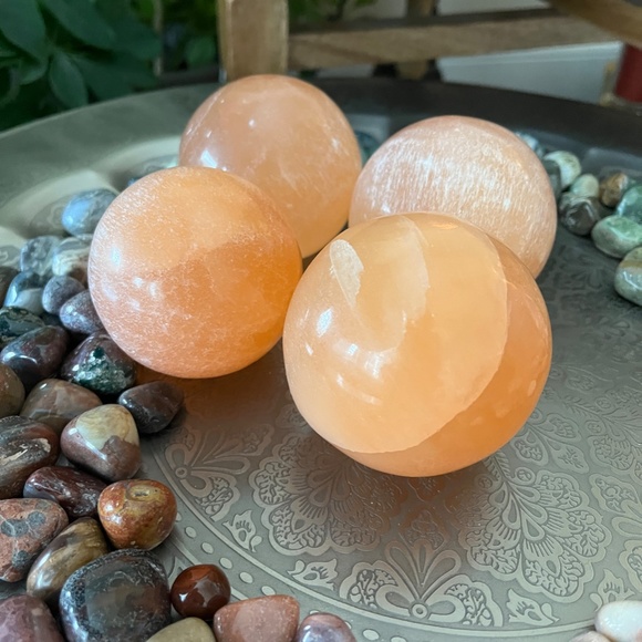 Medium Pink/Orange Selenite Sphere with Color Changing Light (One) - Picture 4 of 8